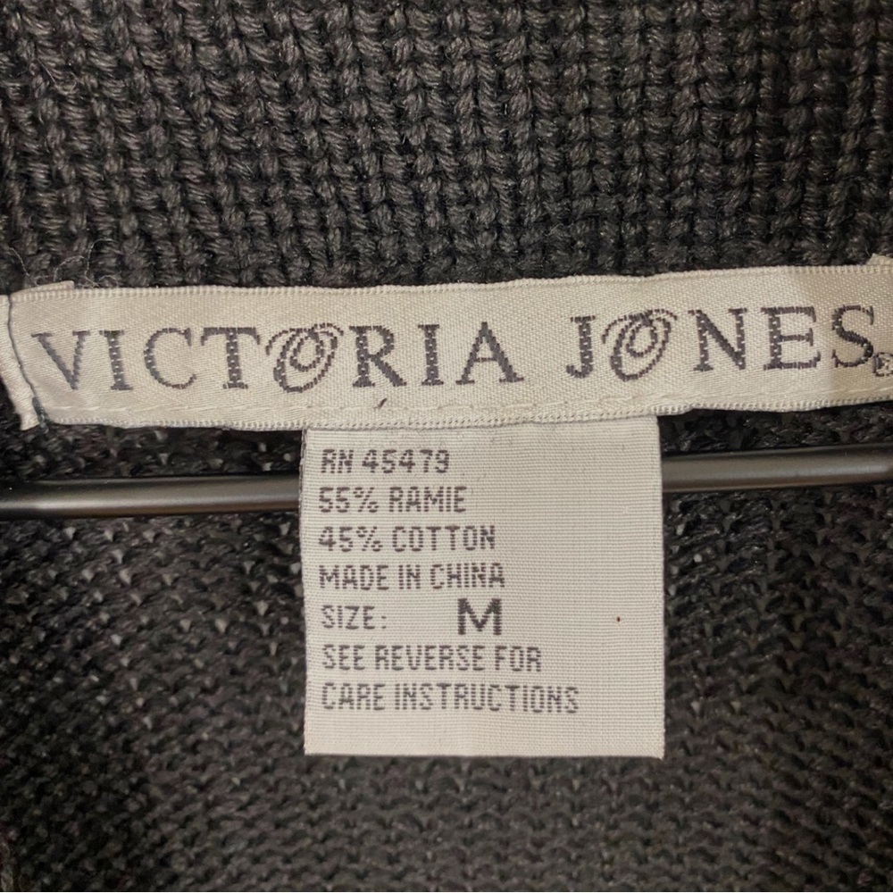 Vintage Victoria Jones Black Knit Southwest Beaded Long Sleeveless Cardigan - Picture 6 of 8